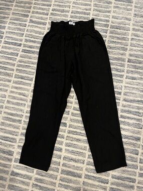 Emme Black 100% Linen Smocked Waist Wide Leg Pants Size Medium